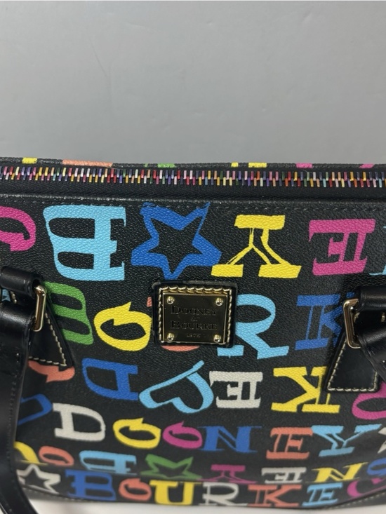 Dooney & Bourke Black Rainbow Logo Doodle Graffiti Large Tote Bag Logo Colorful - Picture 4 of 10
